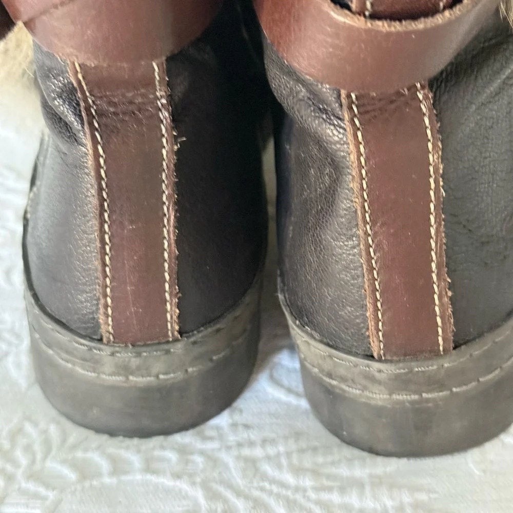 MANAS Brown Leather boots with straps & Rabbit Fur size 10.5